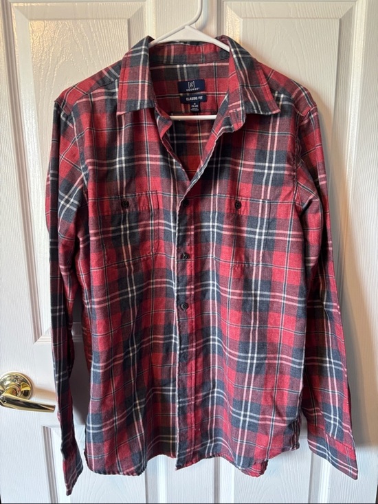 George Other - George Red and Black Plaid Casual Button-Down Shirt